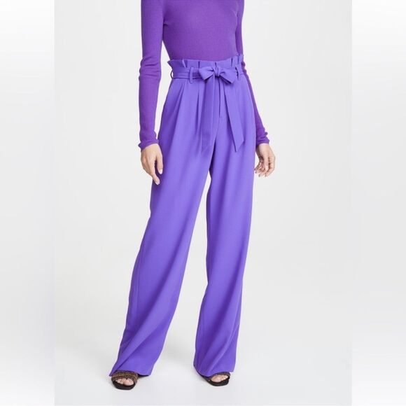 NWT Alice and Olivia Farrel Pleated Paperbag-Waist Pants